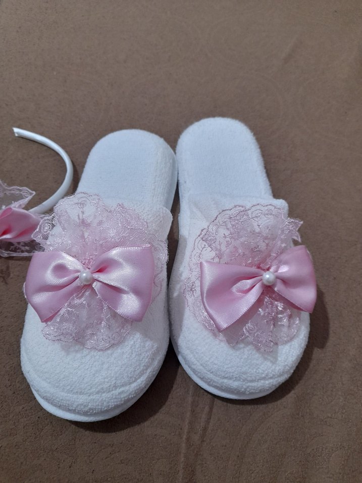 Dantel ve Fiyonklu Pembe Kadın Terlik Seti - Görsel 2