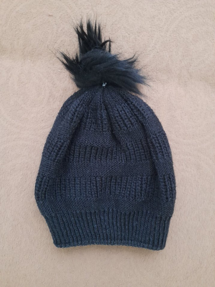 Kadın siyah Örgü Bere Ponponlu - Görsel 2