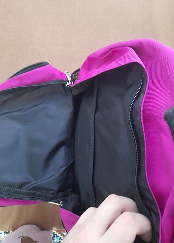 Fermuarlı Pembe Siyah Kadın Sırt Çantası - Görsel 5