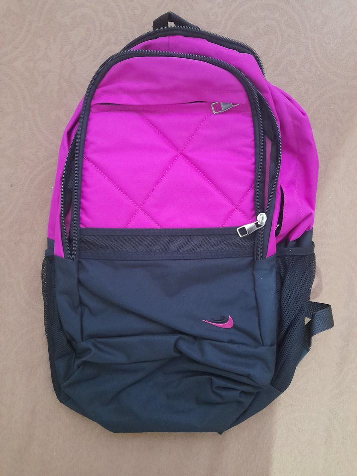 Fermuarlı Pembe Siyah Kadın Sırt Çantası - Görsel 3