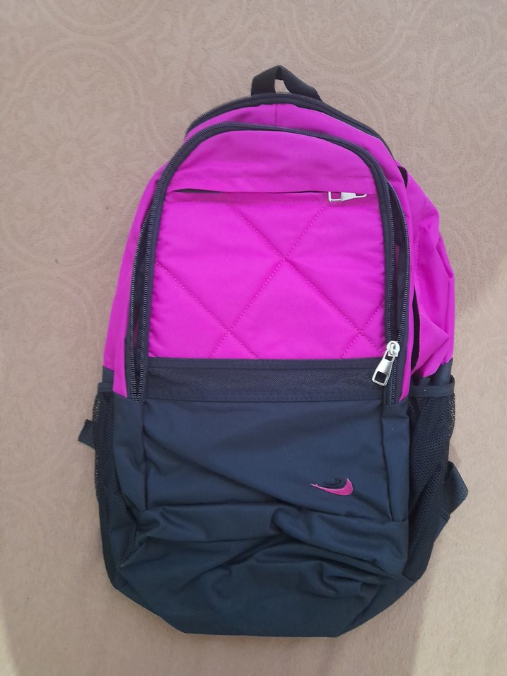 Fermuarlı Pembe Siyah Kadın Sırt Çantası - Görsel 2