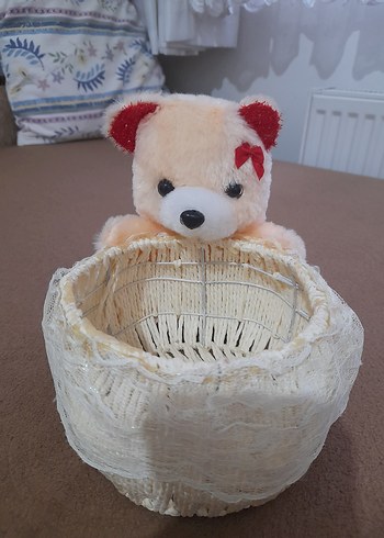 Krem Renkli Peluş Oyuncak Ayı Sepetli az kullanıldı - Görsel 3