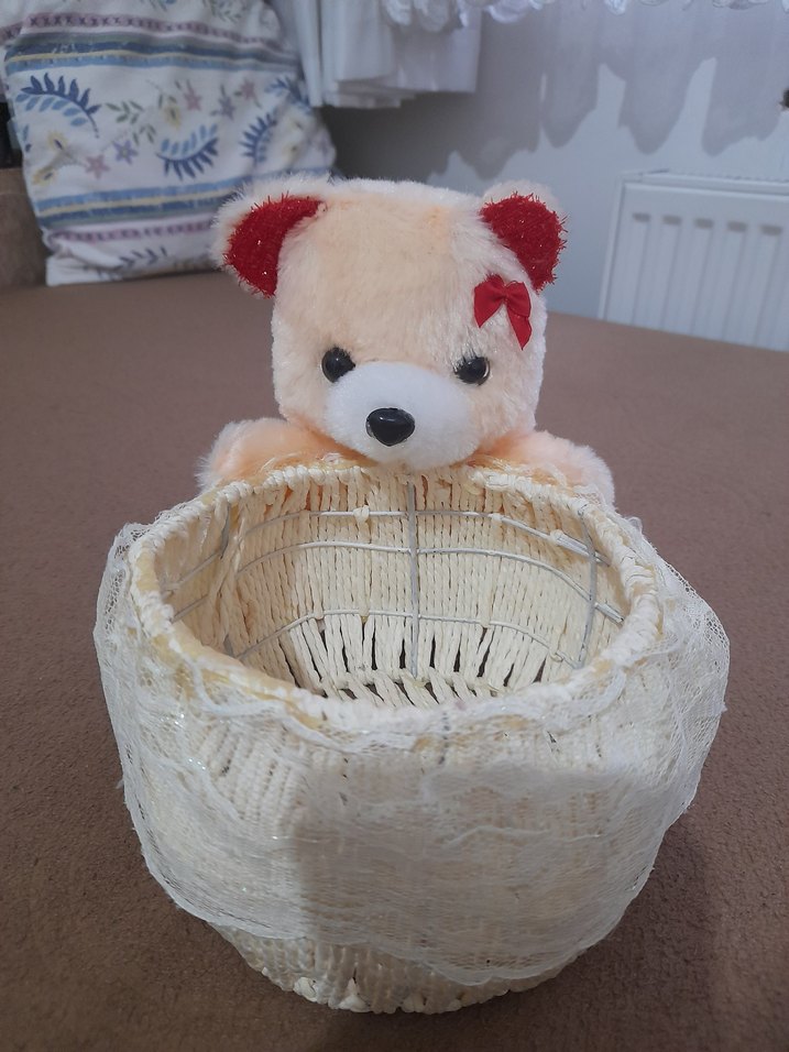 Krem Renkli Peluş Oyuncak Ayı Sepetli az kullanıldı - Görsel 4