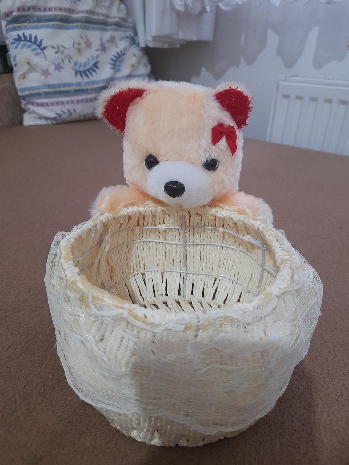 Krem Renkli Peluş Oyuncak Ayı Sepetli az kullanıldı - Görsel 3