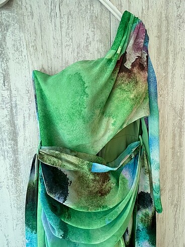 xl Beden yeşil Renk Şifon abiye elbise