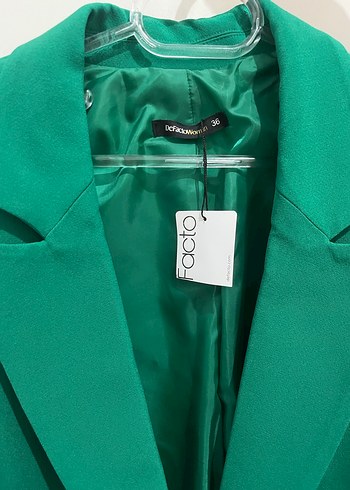 Kadın Yeşil Uzun Blazer Ceket ve Pantolon Set Takım - Görsel 3