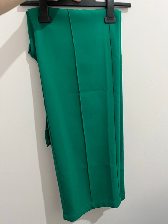 Kadın Yeşil Uzun Blazer Ceket ve Pantolon Set Takım - Görsel 4