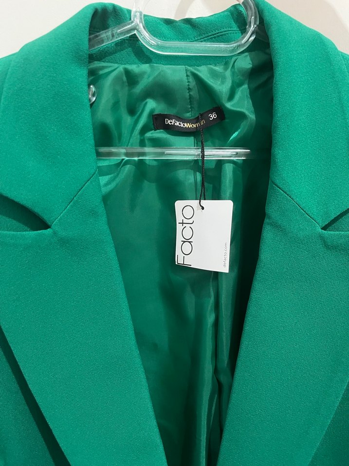 Kadın Yeşil Uzun Blazer Ceket ve Pantolon Set Takım - Görsel 3