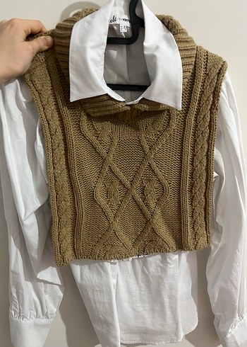 Kahverengi Triko Kolsuz Kadın Süveter - Görsel 4