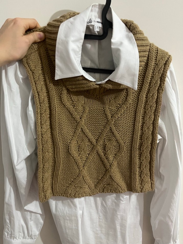 Kahverengi Triko Kolsuz Kadın Süveter - Görsel 2