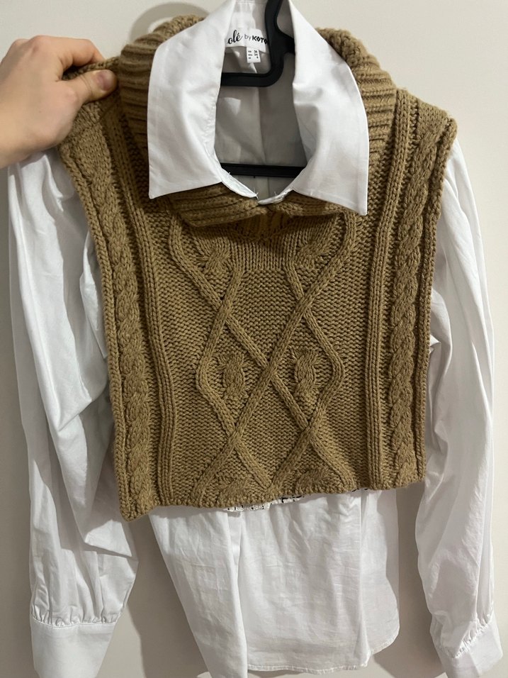 Kahverengi Triko Kolsuz Kadın Süveter - Görsel 4