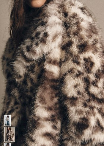 Leopar Desenli Gri Kadın Peluş Ceket - Görsel 2