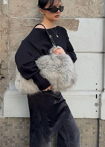 Gri Leopar Desenli Kürklü Kadın Çanta - Görsel 3