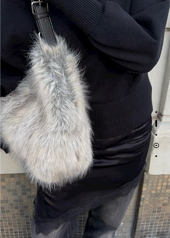 Gri Leopar Desenli Kürklü Kadın Çanta - Görsel 2