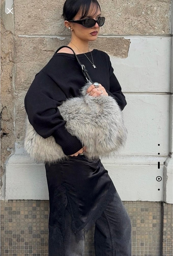 Gri Leopar Desenli Kürklü Kadın Çanta - Görsel 3