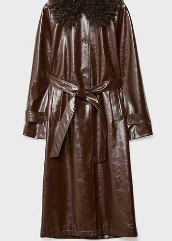 Kürklü Kahverengi Deri Kadın Trençkot - Görsel 6