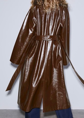 Kürklü Kahverengi Deri Kadın Trençkot - Görsel 5