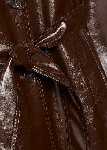 Kürklü Kahverengi Deri Kadın Trençkot - Görsel 8