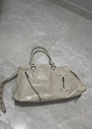 Bej Deri Kadın Çanta Tokalı Rock Punk - Görsel 3