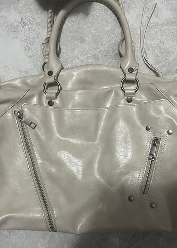 Bej Deri Kadın Çanta Tokalı Rock Punk - Görsel 2