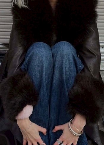 Siyah Deri Midi Kadın Kürk Detaylı Kaban - Görsel 3