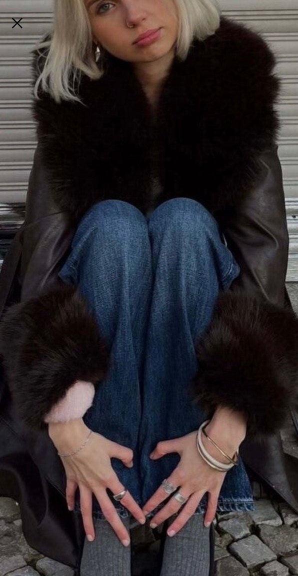 Siyah Deri Midi Kadın Kürk Detaylı Kaban - Görsel 3