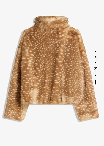 Leopar Desenli Bej Peluş Kadın Mont - Görsel 5