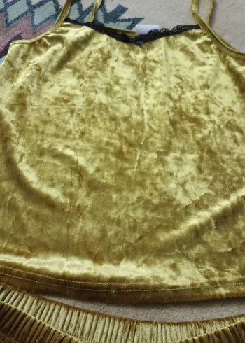Diğer Sarı Parlak Kolsuz Mini Kadın Pijama Takımı