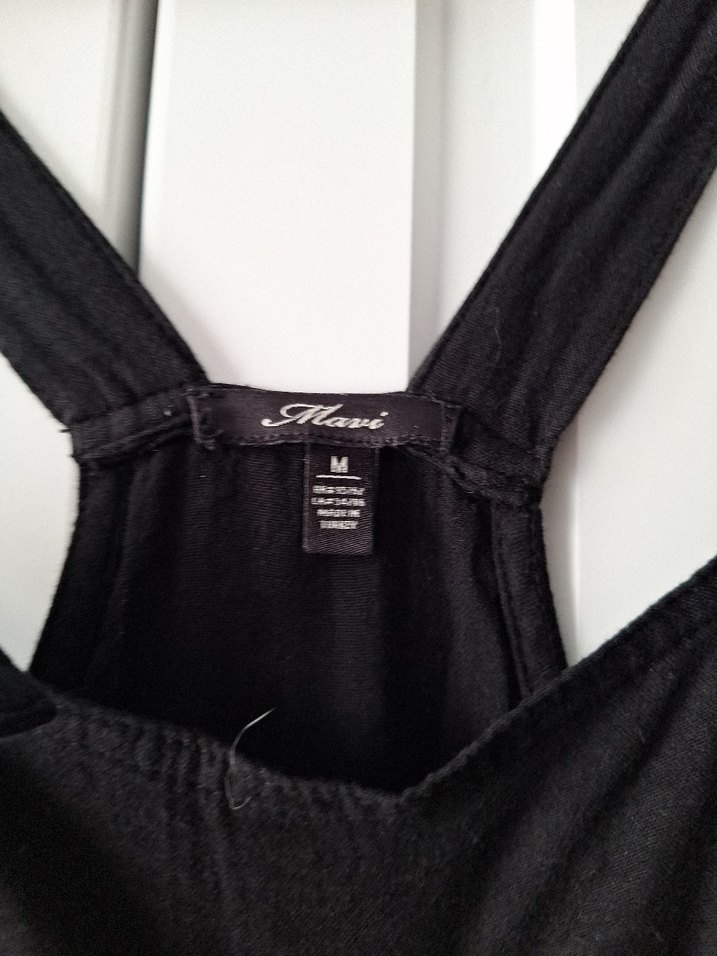 Kadın Siyah Keten Midi Askılı Tulum - Görsel 2