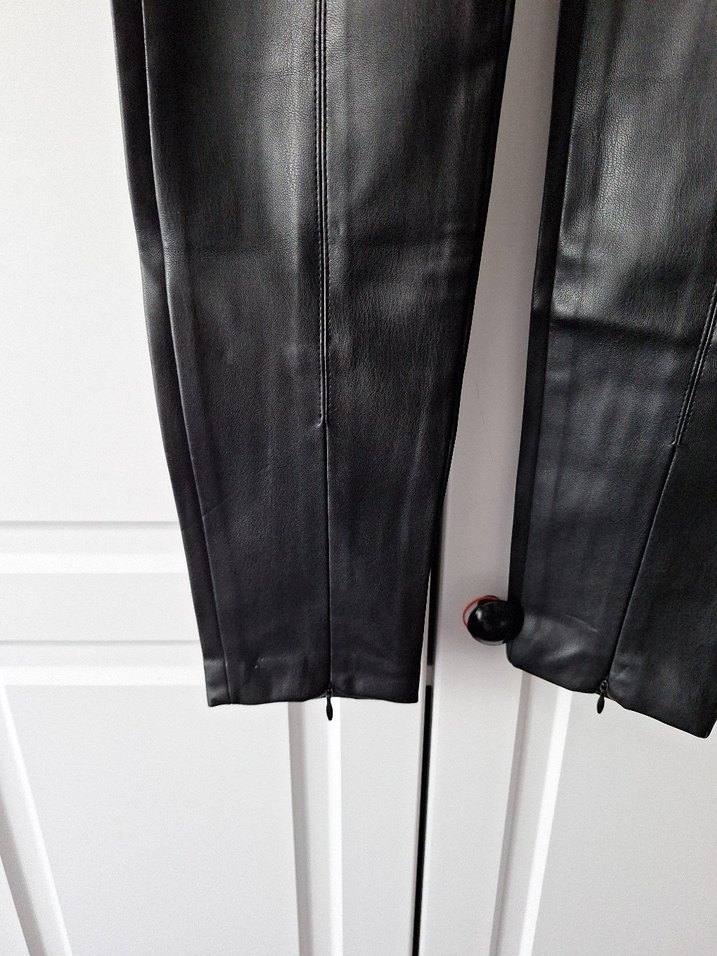 Siyah Deri Kadın Skinny Pantolon - Görsel 2