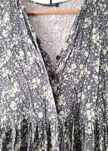 Gri Uzun Bohem Düğmeli Elbise - Görsel 2