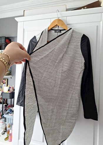 Gri Kadın Uzun Kollu Salaş Hırka - Görsel 4