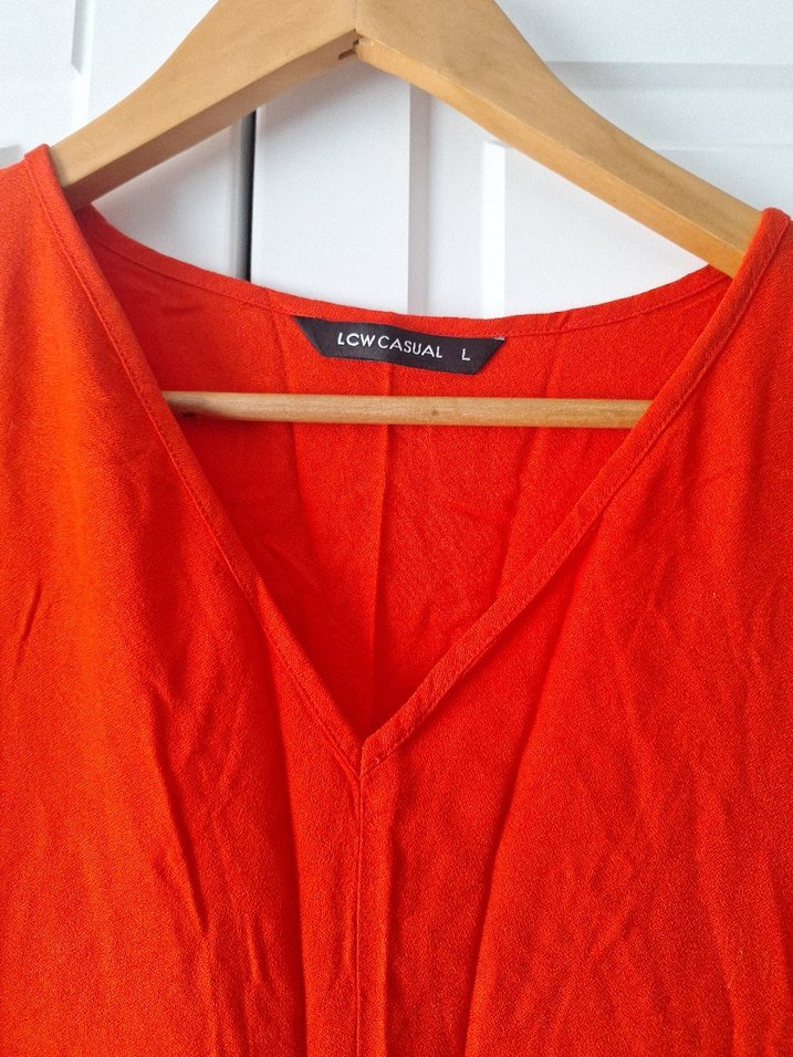 Kırmızı V Yaka Midi Elbise - Görsel 2