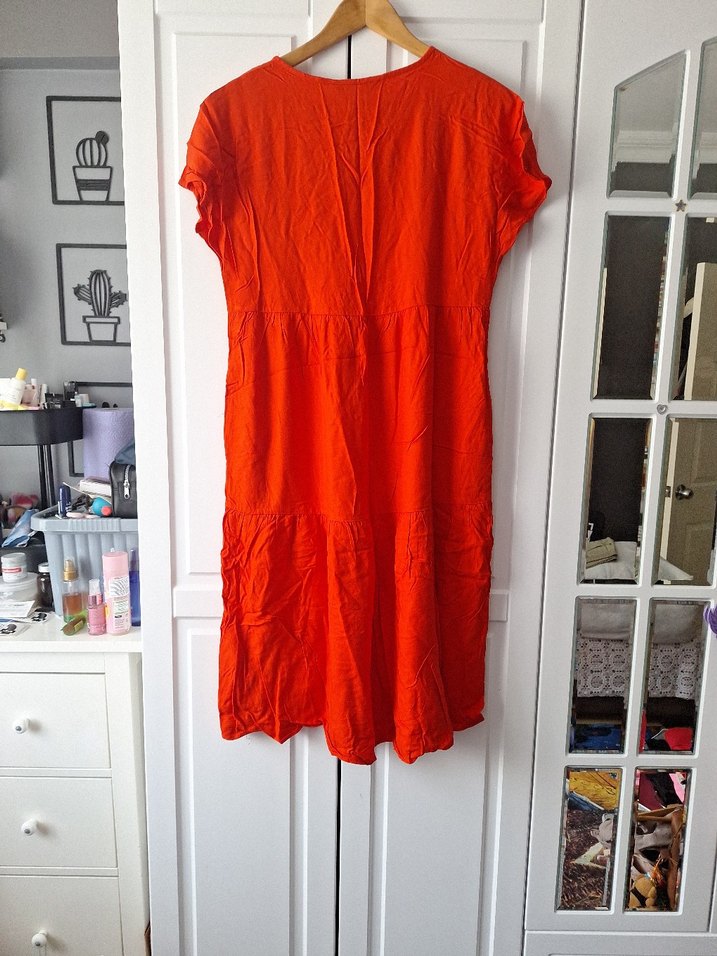 Kırmızı V Yaka Midi Elbise - Görsel 3