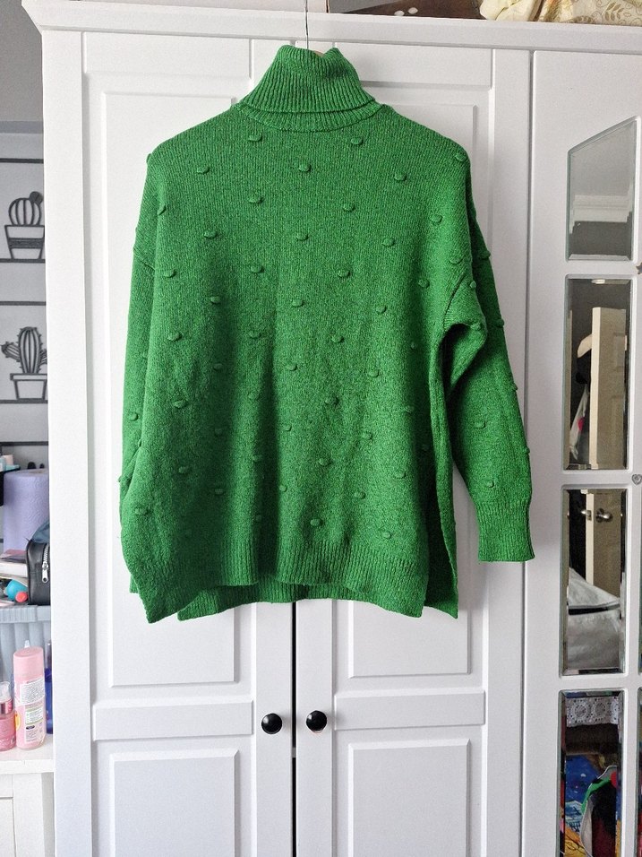 Yeşil Boğazlı Örgü Kadın Kazak - Görsel 2