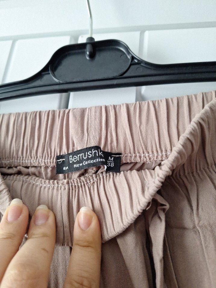 Bej Bol Kesim Keten Kadın Pantolon - Görsel 2