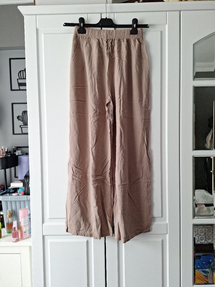 Bej Bol Kesim Keten Kadın Pantolon - Görsel 3