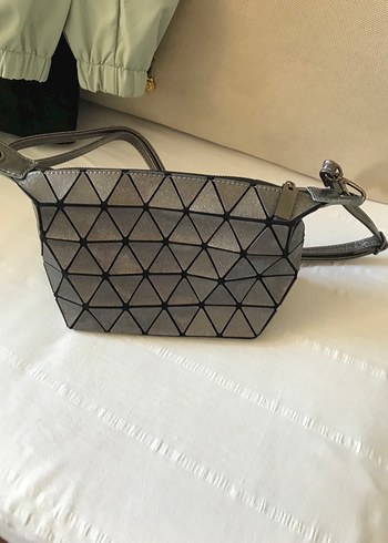 Gri Deri Geometrik Desenli Kadın Çanta - Görsel 5