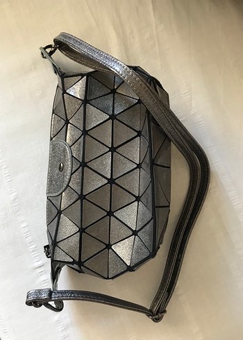 Gri Deri Geometrik Desenli Kadın Çanta - Görsel 4