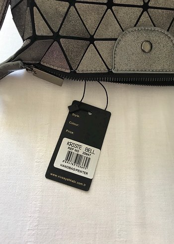 Gri Deri Geometrik Desenli Kadın Çanta - Görsel 8