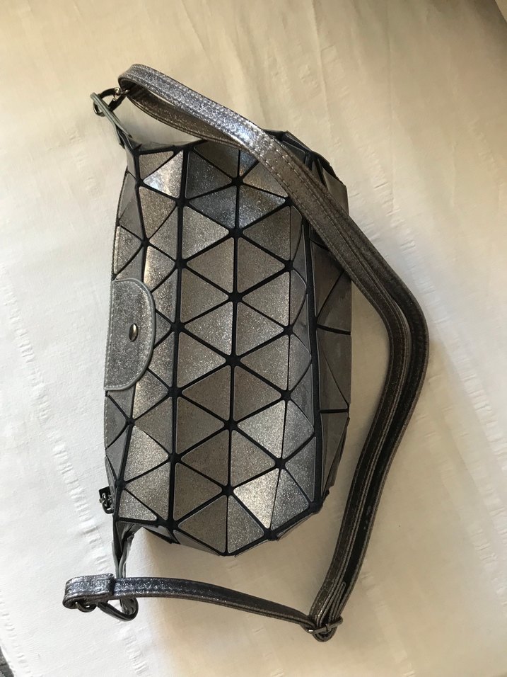 Gri Deri Geometrik Desenli Kadın Çanta - Görsel 4