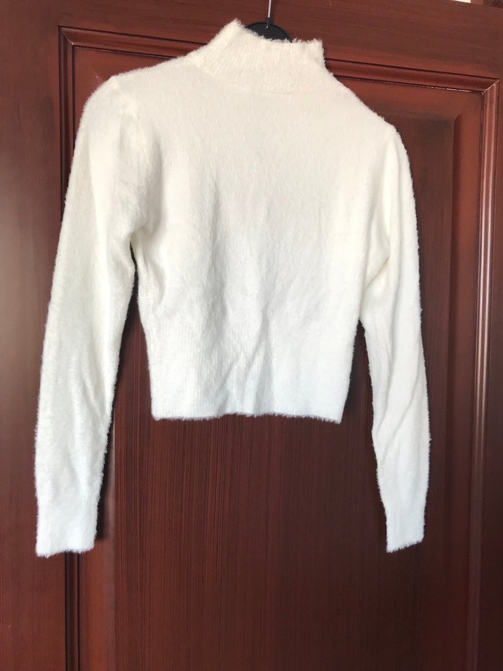 Beyaz Boğazlı Örgü Kadın Kazak - Görsel 4