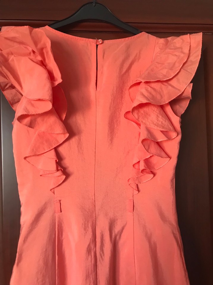 Midi Yuvarlak Yaka Fırfırlı Abiye Elbise - Görsel 3