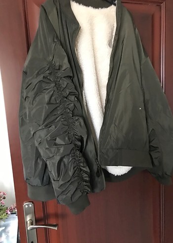 Haki Suni Kürklü Kadın Mont - Görsel 2