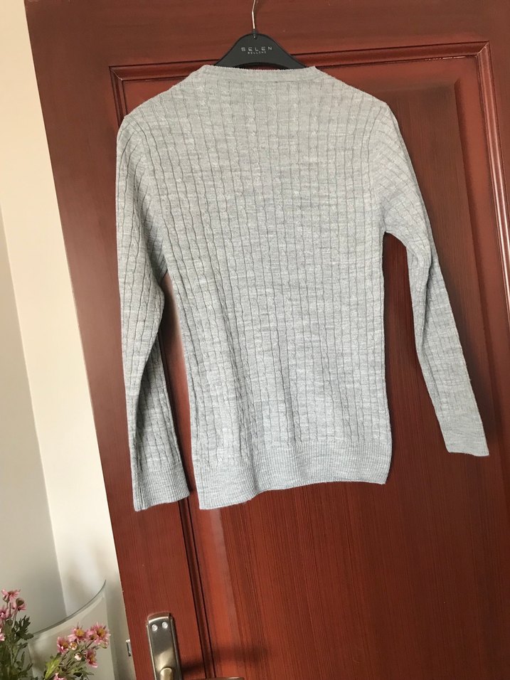 Gri Örgü Bayan Kazak Uzun Kollu - Görsel 3