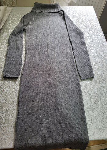 Diğer Gri Triko Uzun Boğazlı Kadın Elbise