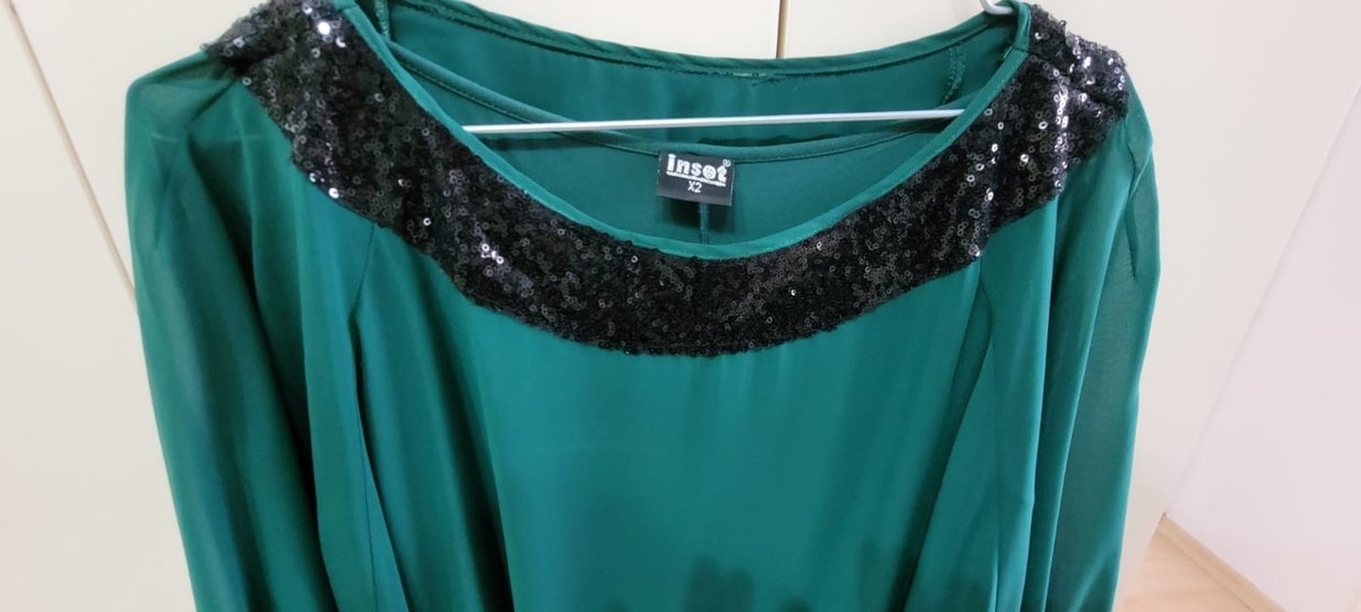 Uzun Kollu Drapeli Yeşil Straplez Elbise - Görsel 4