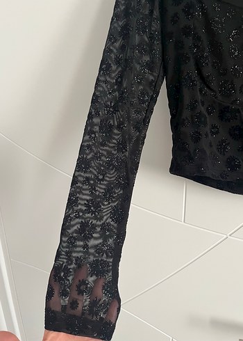 s Beden siyah Renk Siyah Dantel Detaylı Uzun Kollu Gotik Bluz
