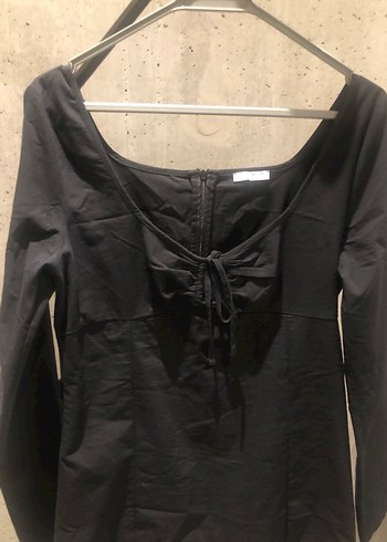 Uzun Kollu Siyah Mini Elbise - Görsel 2