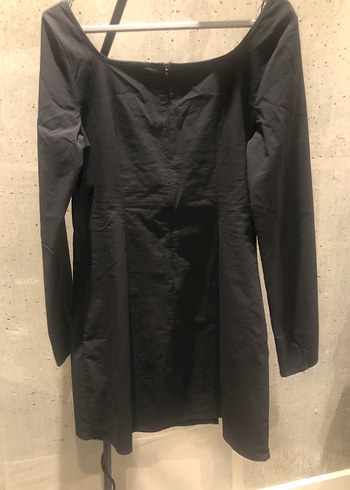 Uzun Kollu Siyah Mini Elbise - Görsel 4